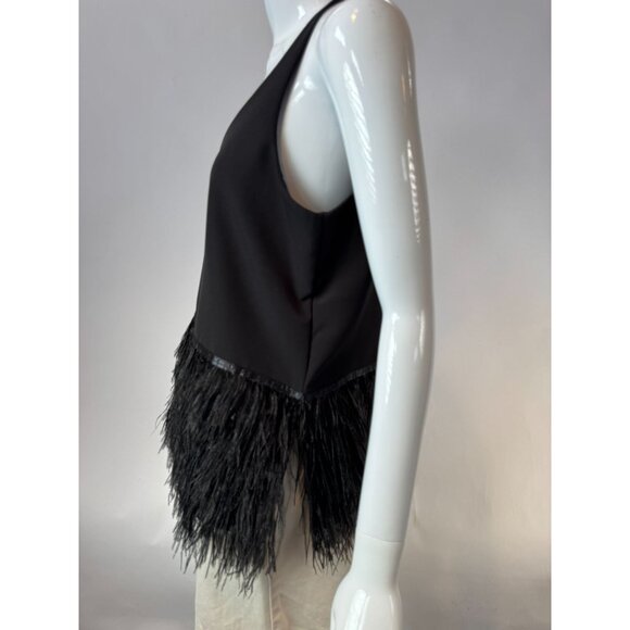 Romeo + Juliet Couture Black Feather Fringe V-Neck Tank Top L - Picture 13 of 16